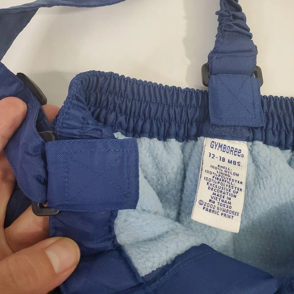 Vintage Gymboree 12-18 Month Blue Fleece Lined Snow Pants Bibs Winter Overalls